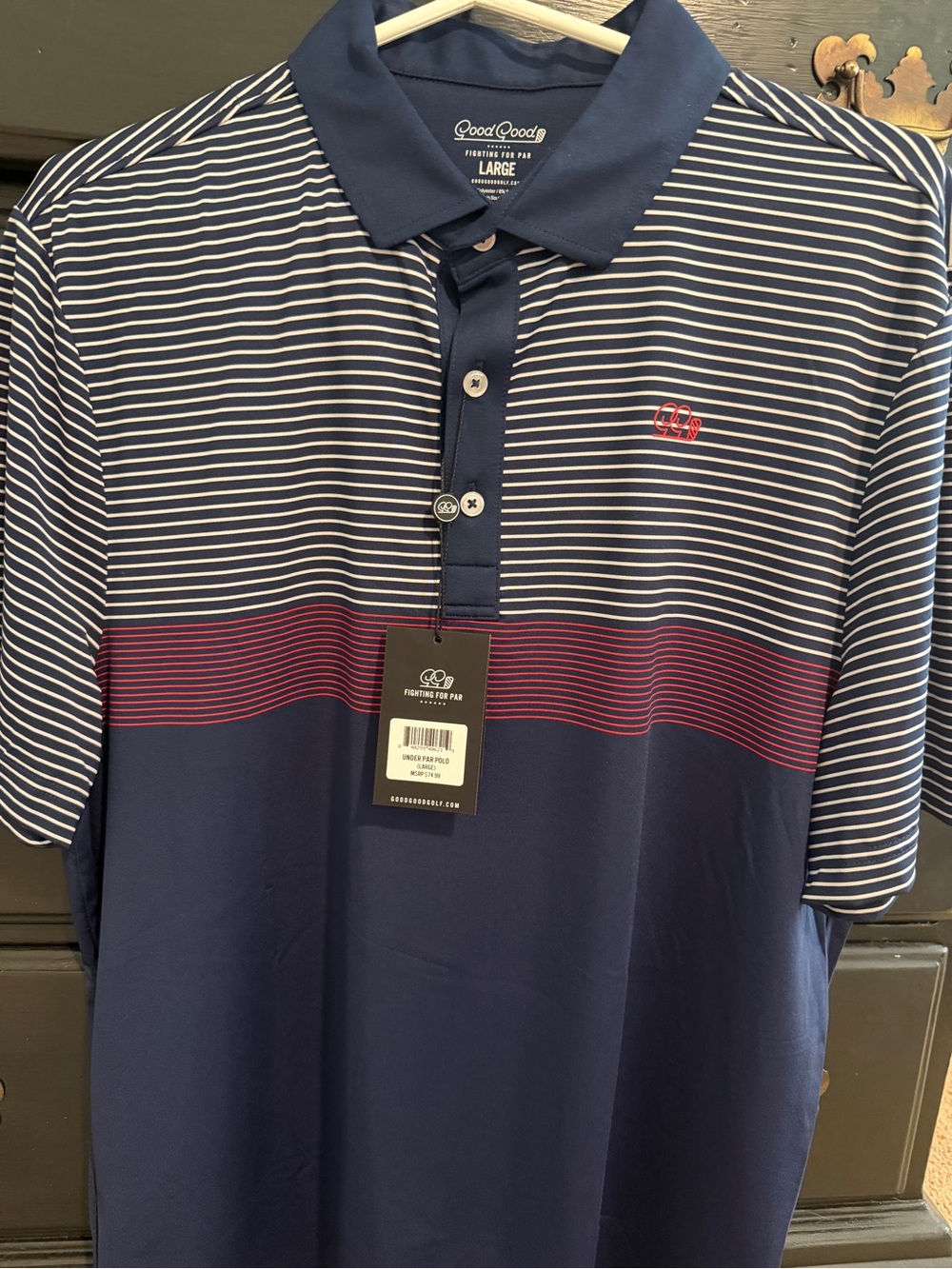 GoodGoods Men’s Navy Stripe Polo with Maroon Accent